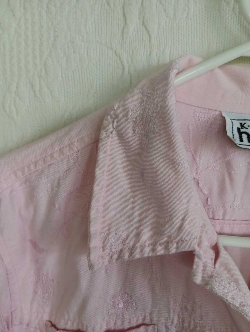 KEREN hart Light Pink Embroidered Jean Jacket Pastel Femme Floral Boho Western